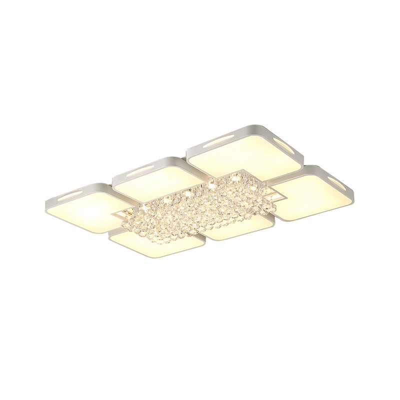 Acrylic Rectangle Flush Mount Ceiling Light Modern White Led Indoor Lighting with Crystal Ball, 23.5"/35.5" W Clearhalo 'Ceiling Lights' 'Close To Ceiling Lights' 'Close to ceiling' 'Flush mount' Lighting' 253545