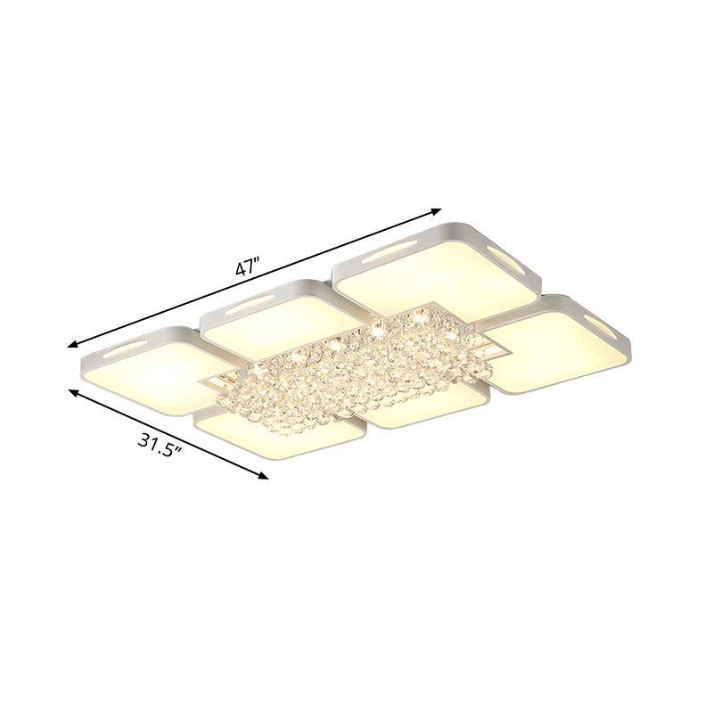 Acrylic Rectangle Flush Mount Ceiling Light Modern White Led Indoor Lighting with Crystal Ball, 23.5"/35.5" W Clearhalo 'Ceiling Lights' 'Close To Ceiling Lights' 'Close to ceiling' 'Flush mount' Lighting' 253547