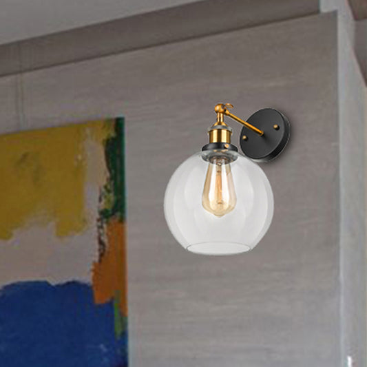 Brass One Light Sconce Light Vintage Style Clear Glass Bubble Lighting Fixture with Plug-in Cord Clear Clearhalo 'Cast Iron' 'Glass' 'Industrial' 'Modern wall lights' 'Modern' 'Tiffany' 'Traditional wall lights' 'Wall Lamps & Sconces' 'Wall Lights' Lighting' 253561