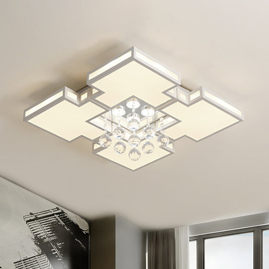 19.5"/23.5" Wide Geometric Ceiling Lamp with K9 Crystal Ball Contemporary Integrated Led Acrylic Flush Lighting in White White Warm Clearhalo 'Ceiling Lights' 'Close To Ceiling Lights' 'Close to ceiling' 'Flush mount' Lighting' 253571