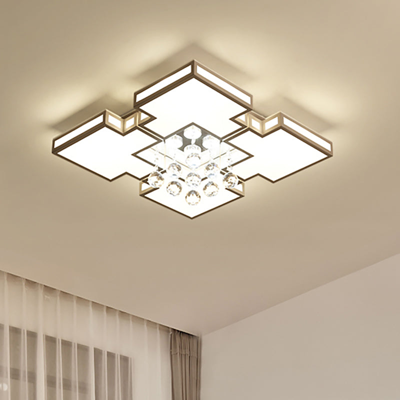 19.5"/23.5" Wide Geometric Ceiling Lamp with K9 Crystal Ball Contemporary Integrated Led Acrylic Flush Lighting in White White White Clearhalo 'Ceiling Lights' 'Close To Ceiling Lights' 'Close to ceiling' 'Flush mount' Lighting' 253572