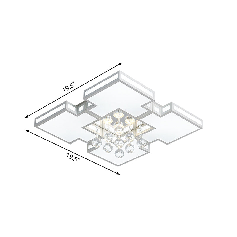 19.5"/23.5" Wide Geometric Ceiling Lamp with K9 Crystal Ball Contemporary Integrated Led Acrylic Flush Lighting in White Clearhalo 'Ceiling Lights' 'Close To Ceiling Lights' 'Close to ceiling' 'Flush mount' Lighting' 253574