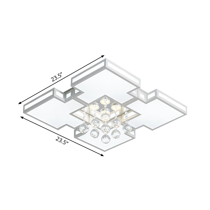 19.5"/23.5" Wide Geometric Ceiling Lamp with K9 Crystal Ball Contemporary Integrated Led Acrylic Flush Lighting in White Clearhalo 'Ceiling Lights' 'Close To Ceiling Lights' 'Close to ceiling' 'Flush mount' Lighting' 253575