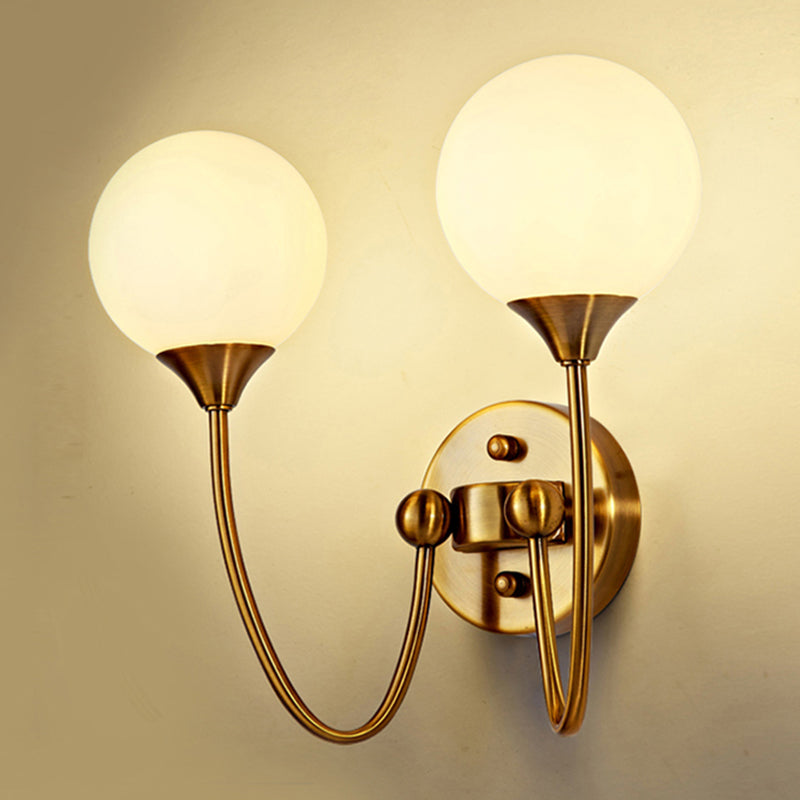 Elegant Stylish Ball Shade Wall Light 1/2 Lights Milk Glass Wall Sconce in Gold for Mirror Living Room Clearhalo 'Cast Iron' 'Glass' 'Industrial' 'Modern wall lights' 'Modern' 'Tiffany' 'Traditional wall lights' 'Wall Lamps & Sconces' 'Wall Lights' Lighting' 253582