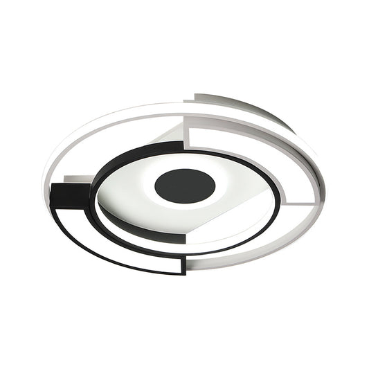 Modern Circular Flush Light Metal and Acrylic Black and White Led Surface Mount Ceiling Lights for Living Room, 16"/19.5" W Black White Clearhalo 'Ceiling Lights' 'Close To Ceiling Lights' 'Close to ceiling' 'Flush mount' Lighting' 253610