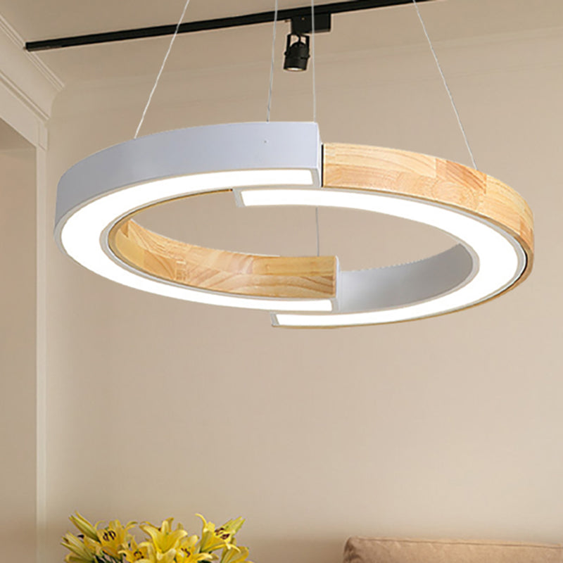 15"/19" Wide Black/White Ring Suspension Light Nordic Style Wood Hanging Lamp for Bedroom Restaurant White Clearhalo 'Ceiling Lights' 'Modern Pendants' 'Modern' 'Pendant Lights' 'Pendants' Lighting' 253617