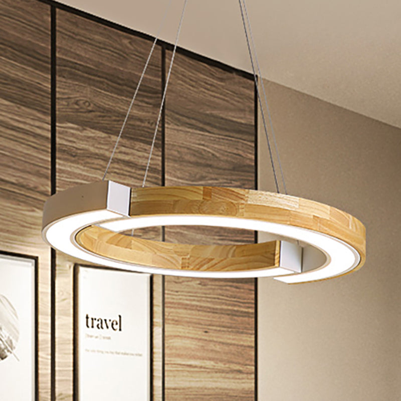 15"/19" Wide Black/White Ring Suspension Light Nordic Style Wood Hanging Lamp for Bedroom Restaurant Clearhalo 'Ceiling Lights' 'Modern Pendants' 'Modern' 'Pendant Lights' 'Pendants' Lighting' 253618