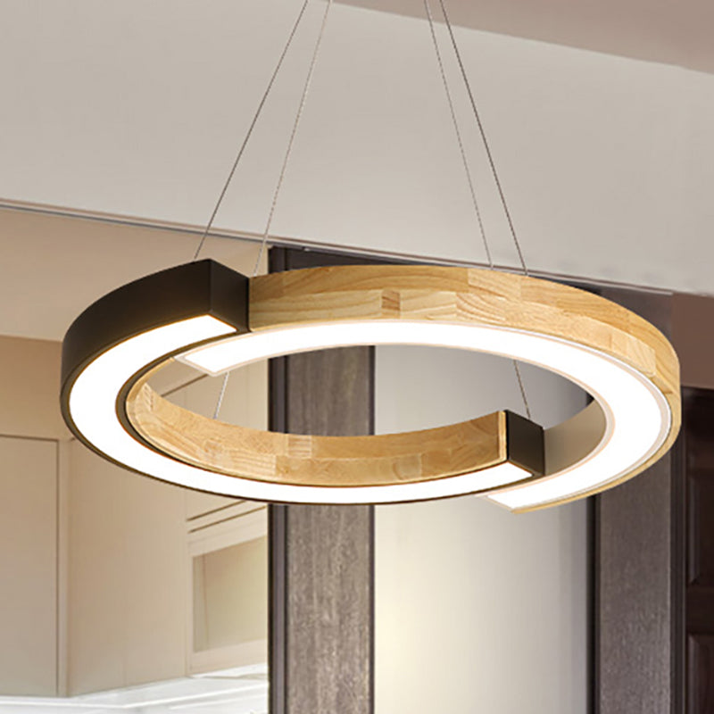 15"/19" Wide Black/White Ring Suspension Light Nordic Style Wood Hanging Lamp for Bedroom Restaurant Black Clearhalo 'Ceiling Lights' 'Modern Pendants' 'Modern' 'Pendant Lights' 'Pendants' Lighting' 253619