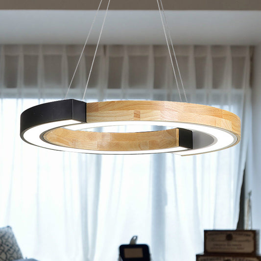 15"/19" Wide Black/White Ring Suspension Light Nordic Style Wood Hanging Lamp for Bedroom Restaurant Clearhalo 'Ceiling Lights' 'Modern Pendants' 'Modern' 'Pendant Lights' 'Pendants' Lighting' 253620