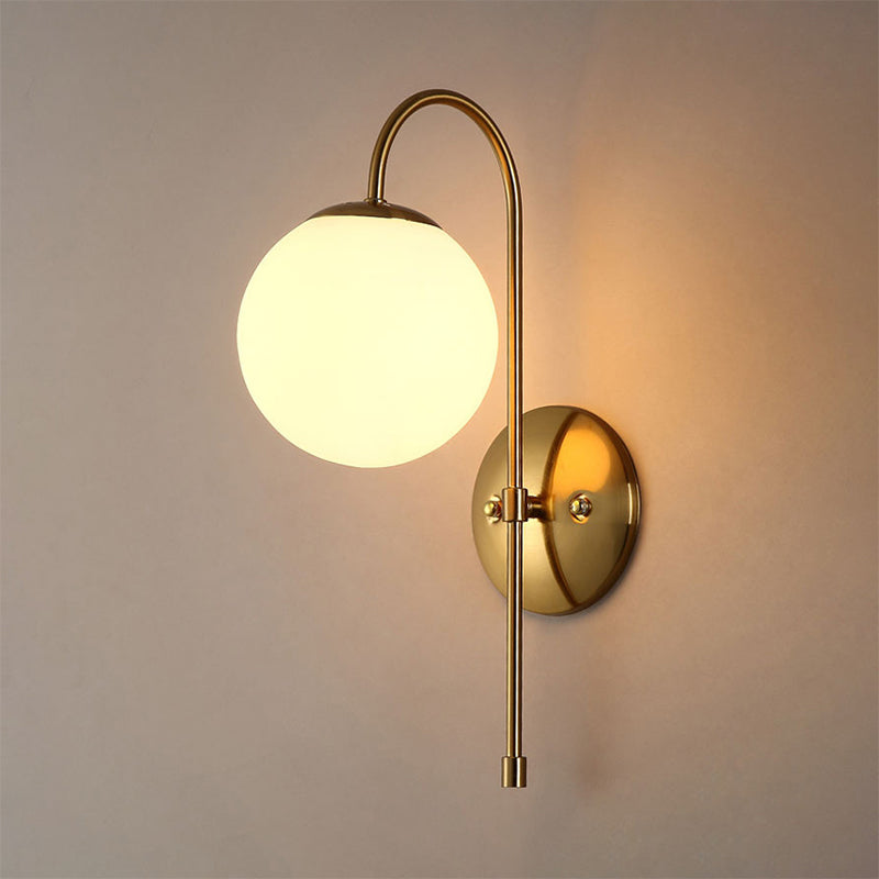 Brass Globe Wall Lighting Modern Opal Glass 1 Light Coffee Shop Sconce Light Fixture Clearhalo 'Art deco wall lights' 'Cast Iron' 'Glass' 'Industrial wall lights' 'Industrial' 'Middle century wall lights' 'Modern' 'Rustic wall lights' 'Tiffany' 'Traditional wall lights' 'Wall Lamps & Sconces' 'Wall Lights' Lighting' 253654