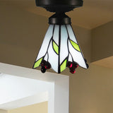 Cafe Leaf and Flower Ceiling Mount Light Stained Glass 1 Bulb Tiffany Rustic White Ceiling Fixture Clearhalo 'Ceiling Lights' 'Close To Ceiling Lights' 'Close to ceiling' 'Glass shade' 'Glass' 'Pendant Lights' 'Semi-flushmount' 'Tiffany close to ceiling' 'Tiffany' Lighting' 253691