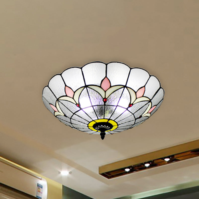 Classic Tiffany Bowl Ceiling Mount Light with Small Flower Glass Clear Ceiling Lamp for Bedroom Clear Clearhalo 'Ceiling Lights' 'Close To Ceiling Lights' 'Close to ceiling' 'Flush mount' Lighting' 253709