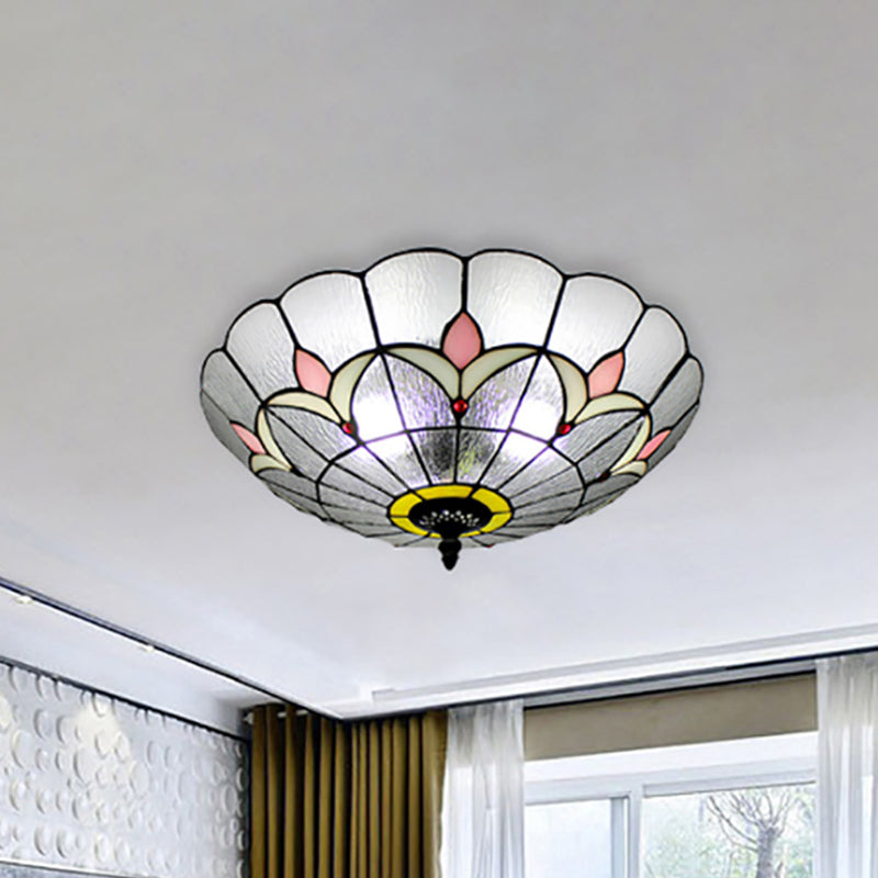 Classic Tiffany Bowl Ceiling Mount Light with Small Flower Glass Clear Ceiling Lamp for Bedroom Clearhalo 'Ceiling Lights' 'Close To Ceiling Lights' 'Close to ceiling' 'Flush mount' Lighting' 253710