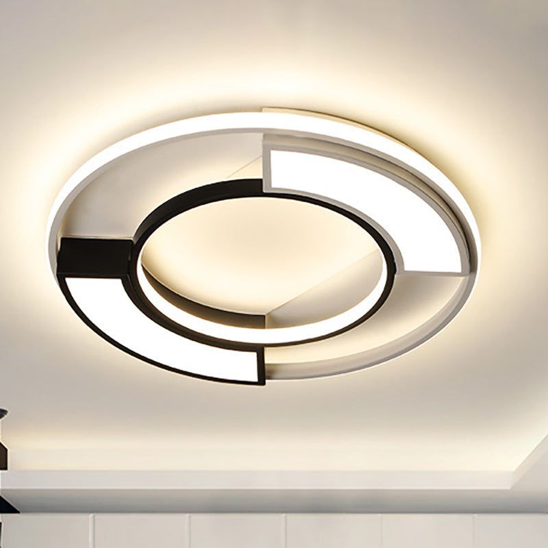 Modernism Ring Flushmount Light with Frosted Diffuser Metallic Black and White Led Flush Ceiling Light in Warm/White, 16"/19.5" W Clearhalo 'Ceiling Lights' 'Close To Ceiling Lights' 'Close to ceiling' 'Flush mount' Lighting' 253711