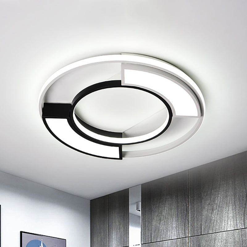 Modernism Ring Flushmount Light with Frosted Diffuser Metallic Black and White Led Flush Ceiling Light in Warm/White, 16"/19.5" W Black-White Clearhalo 'Ceiling Lights' 'Close To Ceiling Lights' 'Close to ceiling' 'Flush mount' Lighting' 253712