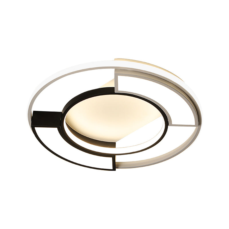 Modernism Ring Flushmount Light with Frosted Diffuser Metallic Black and White Led Flush Ceiling Light in Warm/White, 16"/19.5" W Clearhalo 'Ceiling Lights' 'Close To Ceiling Lights' 'Close to ceiling' 'Flush mount' Lighting' 253713