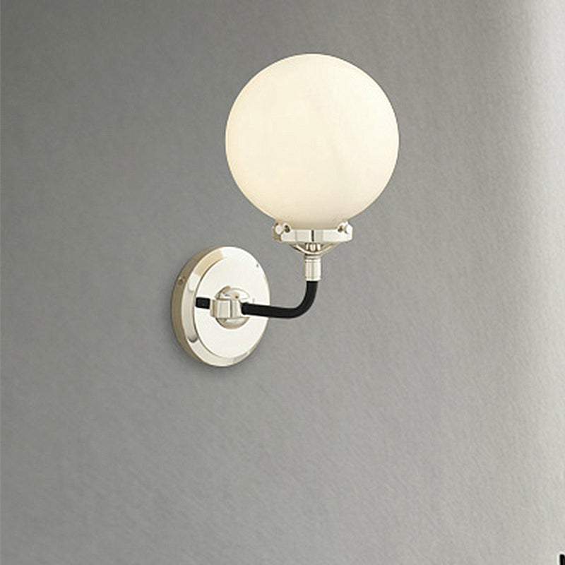 Modern Globe Shade Wall Lighting Fixture 1/2-Bulb Opal Glass Sconce Light in Antique Brass/Chrome Clearhalo 'Cast Iron' 'Glass' 'Industrial wall lights' 'Industrial' 'Middle century wall lights' 'Modern' 'Tiffany' 'Traditional wall lights' 'Wall Lamps & Sconces' 'Wall Lights' Lighting' 253726