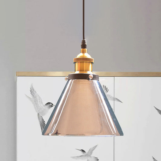 Industrial Cone Pendant Lighting Single Light Grey Glass Hanging Light Fixture in Brass for Living Room Grey Clearhalo 'Art Deco Pendants' 'Cast Iron' 'Ceiling Lights' 'Ceramic' 'Crystal' 'Industrial Pendants' 'Industrial' 'Metal' 'Middle Century Pendants' 'Pendant Lights' 'Pendants' 'Tiffany' Lighting' 253746