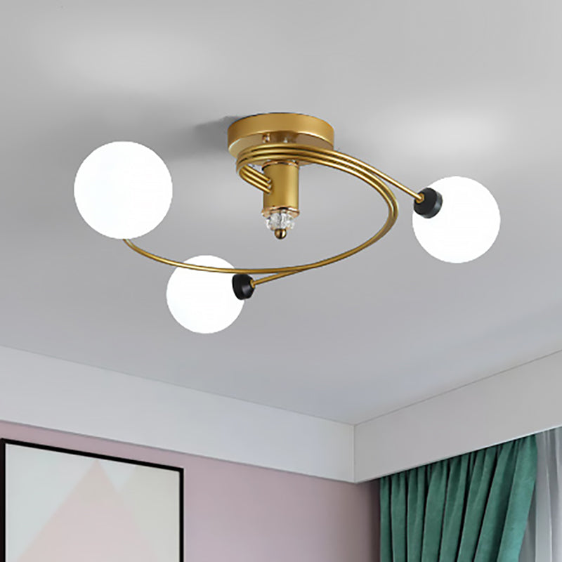 Gold Spiral Semi Flush Lighting Nordic 3/5 Lights Ceiling Flushmount with Orb Clear/Milk/White Glass Shade Clearhalo 'Ceiling Lights' 'Close To Ceiling Lights' 'Close to ceiling' 'Glass shade' 'Glass' 'Pendant Lights' 'Semi-flushmount' Lighting' 253749