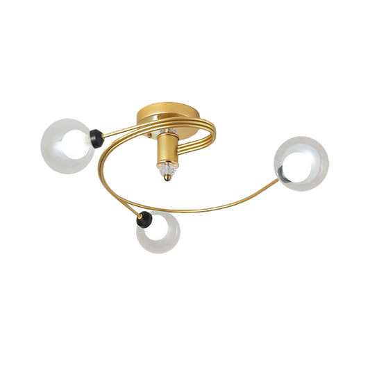 Gold Spiral Semi Flush Lighting Nordic 3/5 Lights Ceiling Flushmount with Orb Clear/Milk/White Glass Shade Clearhalo 'Ceiling Lights' 'Close To Ceiling Lights' 'Close to ceiling' 'Glass shade' 'Glass' 'Pendant Lights' 'Semi-flushmount' Lighting' 253759