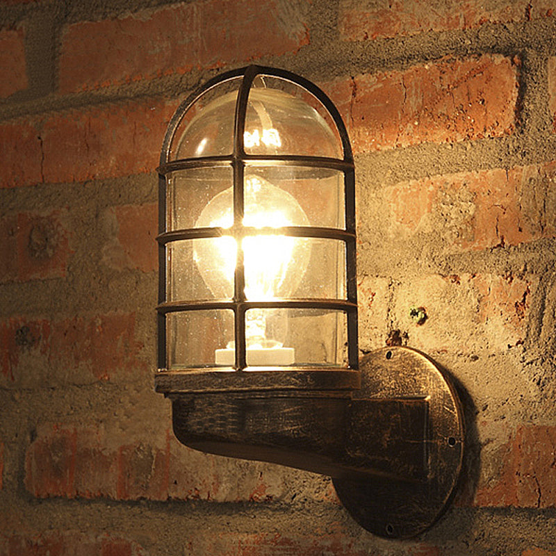 Cylinder Clear Glass Wall Mounted Lamp Industrial Single Bulb Living Room Sconce Light in Pink/Blue/Green with Cage Clearhalo 'Cast Iron' 'Glass' 'Industrial' 'Modern wall lights' 'Modern' 'Tiffany' 'Traditional wall lights' 'Wall Lamps & Sconces' 'Wall Lights' Lighting' 253783