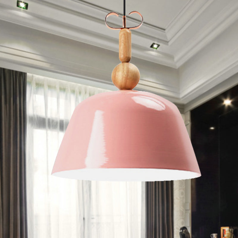 Nordic Bright-Colored Pendant Lamp Bell Shade Single Head Metallic Ceiling Lighting in Blue/Pink/Red/Yellow for Living Room Pink Clearhalo 'Ceiling Lights' 'Modern Pendants' 'Modern' 'Pendant Lights' 'Pendants' Lighting' 253786