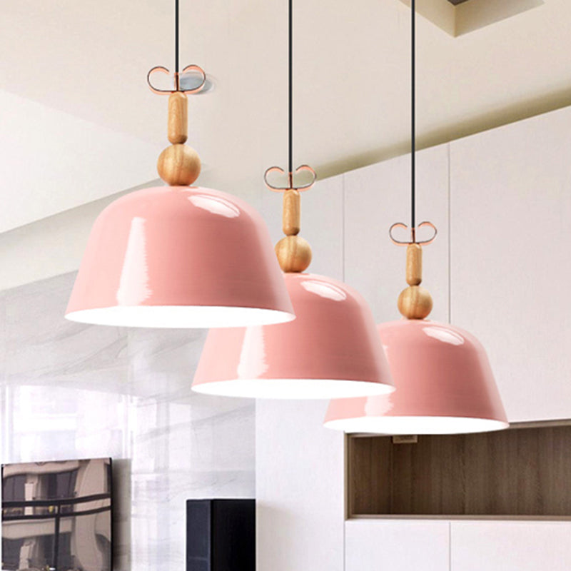 Nordic Bright-Colored Pendant Lamp Bell Shade Single Head Metallic Ceiling Lighting in Blue/Pink/Red/Yellow for Living Room Clearhalo 'Ceiling Lights' 'Modern Pendants' 'Modern' 'Pendant Lights' 'Pendants' Lighting' 253787