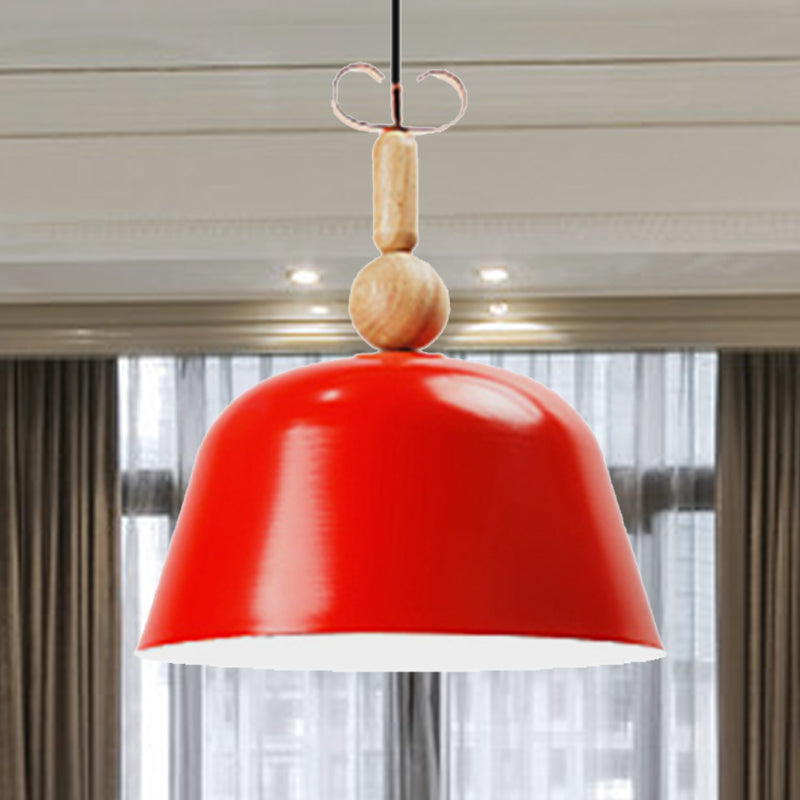 Nordic Bright-Colored Pendant Lamp Bell Shade Single Head Metallic Ceiling Lighting in Blue/Pink/Red/Yellow for Living Room Red Clearhalo 'Ceiling Lights' 'Modern Pendants' 'Modern' 'Pendant Lights' 'Pendants' Lighting' 253788