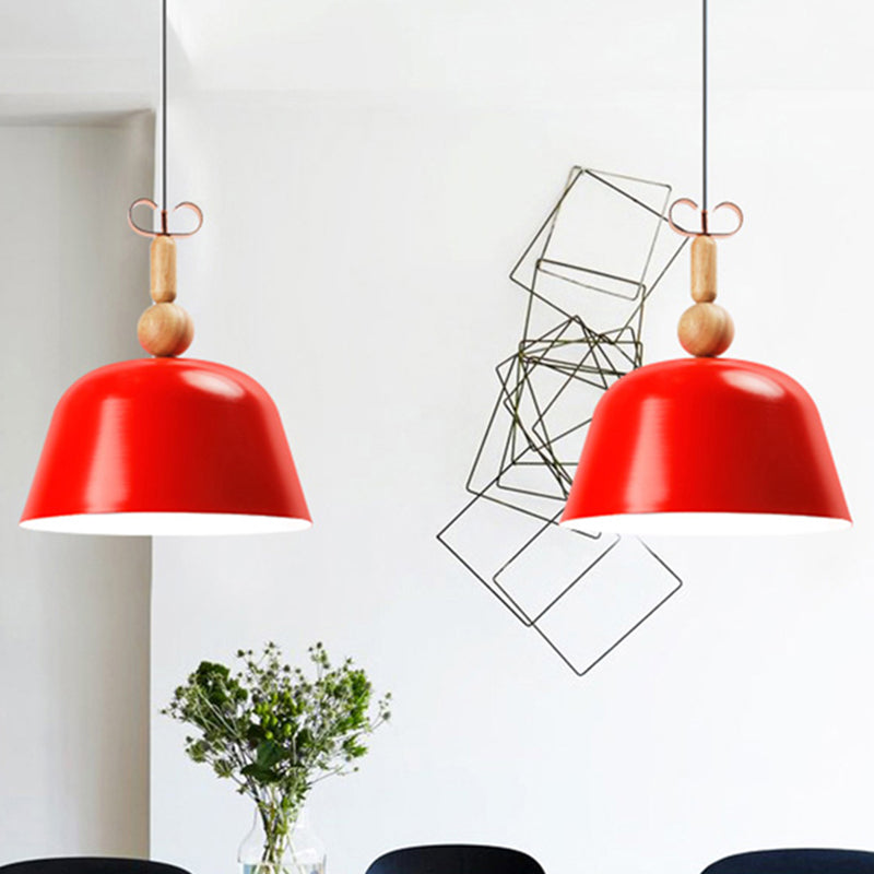 Nordic Bright-Colored Pendant Lamp Bell Shade Single Head Metallic Ceiling Lighting in Blue/Pink/Red/Yellow for Living Room Clearhalo 'Ceiling Lights' 'Modern Pendants' 'Modern' 'Pendant Lights' 'Pendants' Lighting' 253789