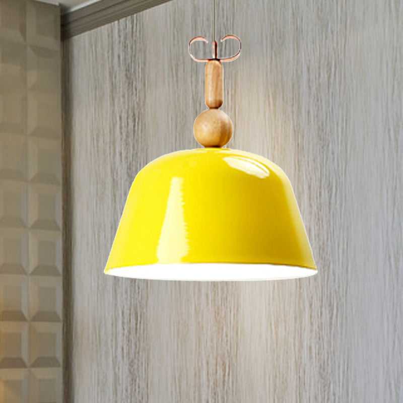 Nordic Bright-Colored Pendant Lamp Bell Shade Single Head Metallic Ceiling Lighting in Blue/Pink/Red/Yellow for Living Room Yellow Clearhalo 'Ceiling Lights' 'Modern Pendants' 'Modern' 'Pendant Lights' 'Pendants' Lighting' 253790