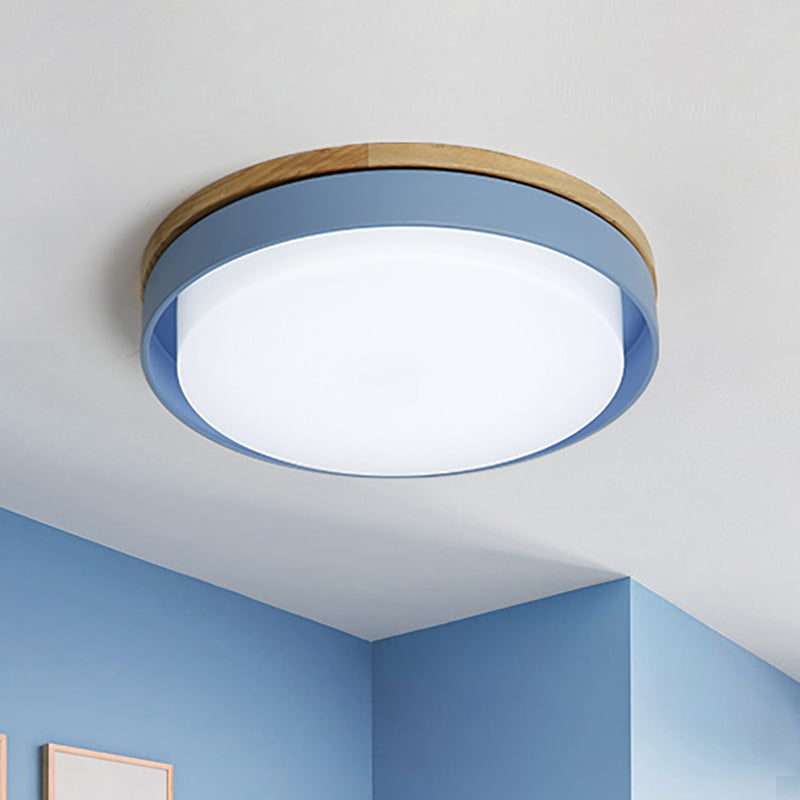 Blue/White/Yellow Round Flush Lighting Nordic Macaron Metal Led Ceiling Flushmount with Acrylic Shade, 12"/18.5" W Clearhalo 'Ceiling Lights' 'Close To Ceiling Lights' 'Close to ceiling' 'Flush mount' Lighting' 253792