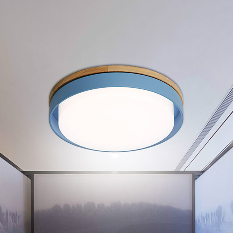 Blue/White/Yellow Round Flush Lighting Nordic Macaron Metal Led Ceiling Flushmount with Acrylic Shade, 12"/18.5" W Blue Clearhalo 'Ceiling Lights' 'Close To Ceiling Lights' 'Close to ceiling' 'Flush mount' Lighting' 253793