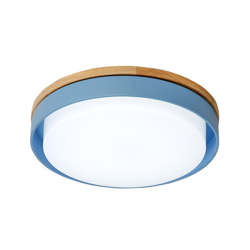 Blue/White/Yellow Round Flush Lighting Nordic Macaron Metal Led Ceiling Flushmount with Acrylic Shade, 12"/18.5" W Clearhalo 'Ceiling Lights' 'Close To Ceiling Lights' 'Close to ceiling' 'Flush mount' Lighting' 253794