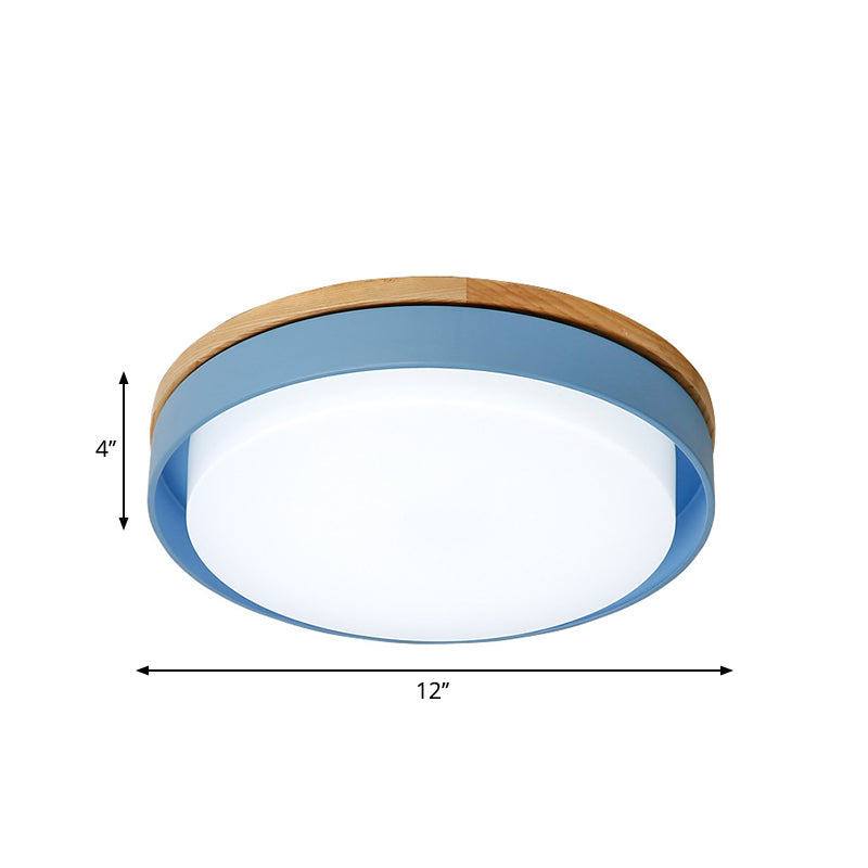 Blue/White/Yellow Round Flush Lighting Nordic Macaron Metal Led Ceiling Flushmount with Acrylic Shade, 12"/18.5" W Clearhalo 'Ceiling Lights' 'Close To Ceiling Lights' 'Close to ceiling' 'Flush mount' Lighting' 253795