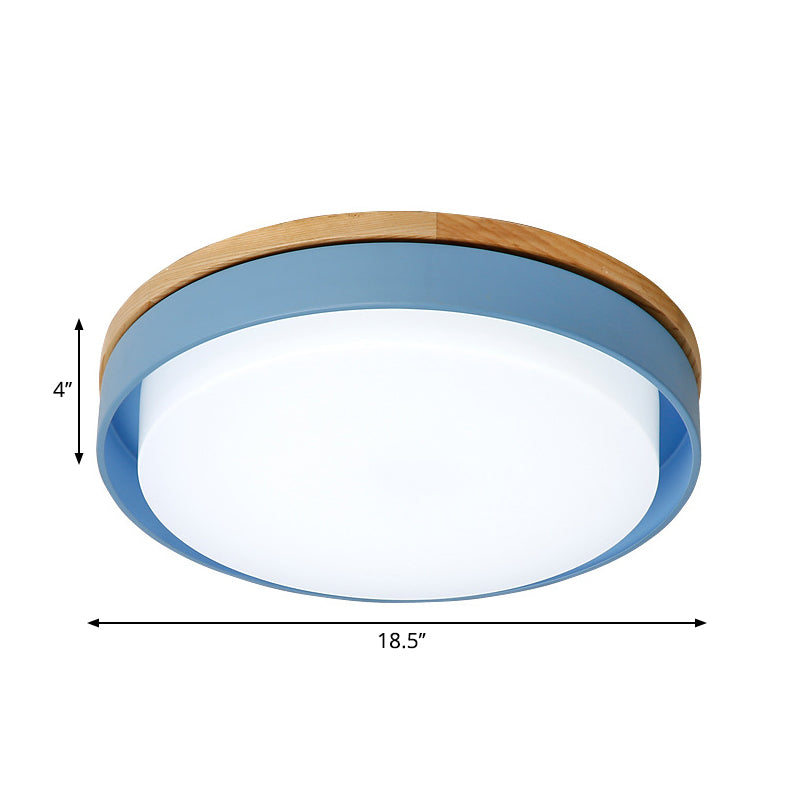 Blue/White/Yellow Round Flush Lighting Nordic Macaron Metal Led Ceiling Flushmount with Acrylic Shade, 12"/18.5" W Clearhalo 'Ceiling Lights' 'Close To Ceiling Lights' 'Close to ceiling' 'Flush mount' Lighting' 253796