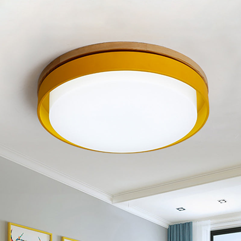 Blue/White/Yellow Round Flush Lighting Nordic Macaron Metal Led Ceiling Flushmount with Acrylic Shade, 12"/18.5" W Yellow White Clearhalo 'Ceiling Lights' 'Close To Ceiling Lights' 'Close to ceiling' 'Flush mount' Lighting' 253797