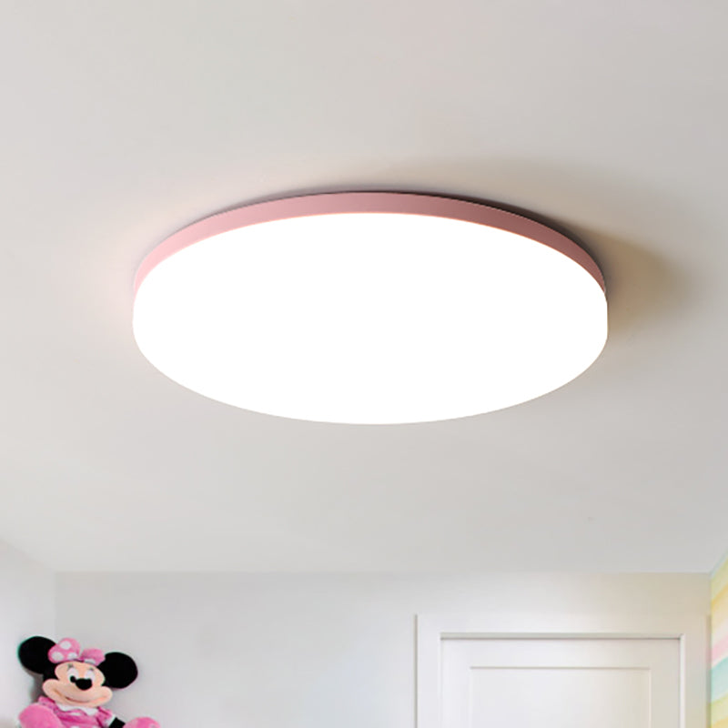 10"/15"/19" W Circular Flush Ceiling Lamp Macaron Metal Indoor Flush Lighting in Green/Pink/White/Yellow Pink White Clearhalo 'Ceiling Lights' 'Close To Ceiling Lights' 'Close to ceiling' 'Flush mount' Lighting' 253815