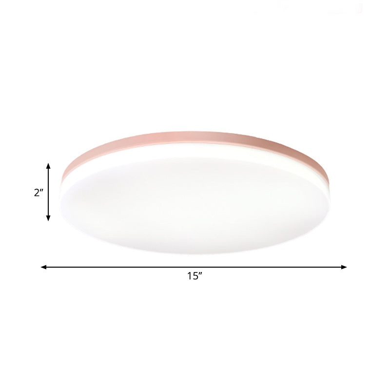 10"/15"/19" W Circular Flush Ceiling Lamp Macaron Metal Indoor Flush Lighting in Green/Pink/White/Yellow Clearhalo 'Ceiling Lights' 'Close To Ceiling Lights' 'Close to ceiling' 'Flush mount' Lighting' 253818