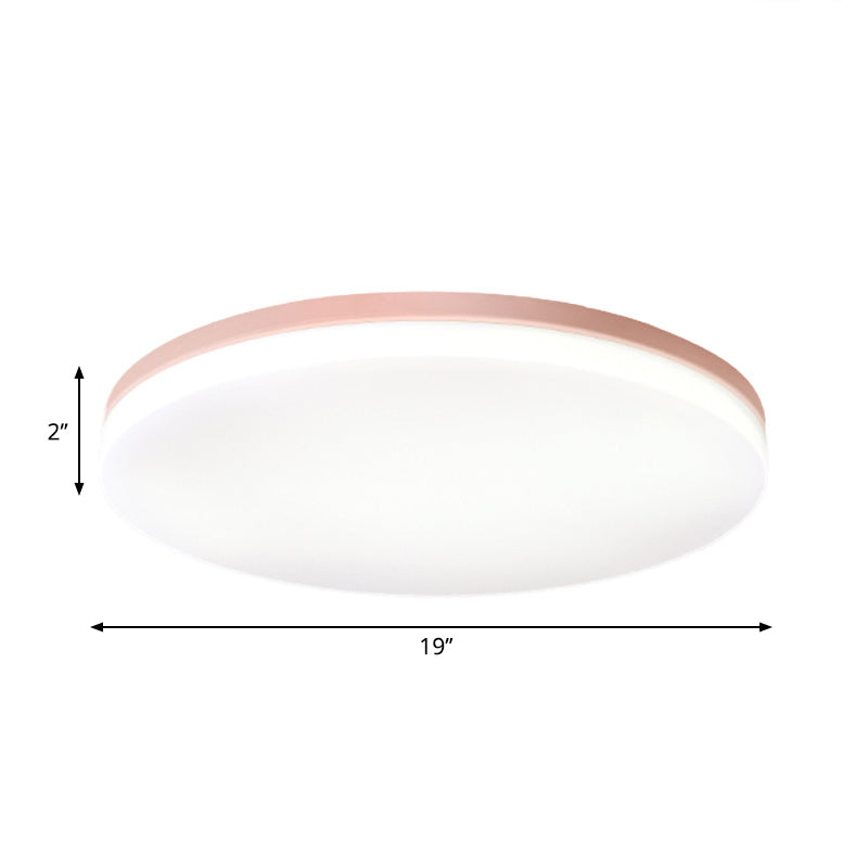 10"/15"/19" W Circular Flush Ceiling Lamp Macaron Metal Indoor Flush Lighting in Green/Pink/White/Yellow Clearhalo 'Ceiling Lights' 'Close To Ceiling Lights' 'Close to ceiling' 'Flush mount' Lighting' 253819