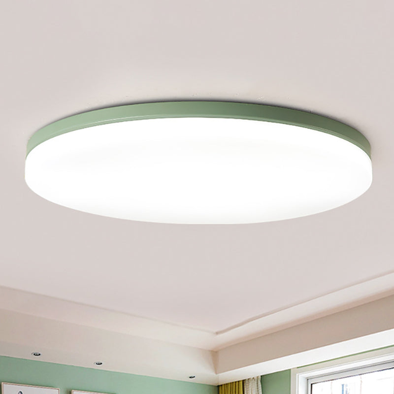 10"/15"/19" W Circular Flush Ceiling Lamp Macaron Metal Indoor Flush Lighting in Green/Pink/White/Yellow Green Clearhalo 'Ceiling Lights' 'Close To Ceiling Lights' 'Close to ceiling' 'Flush mount' Lighting' 253820