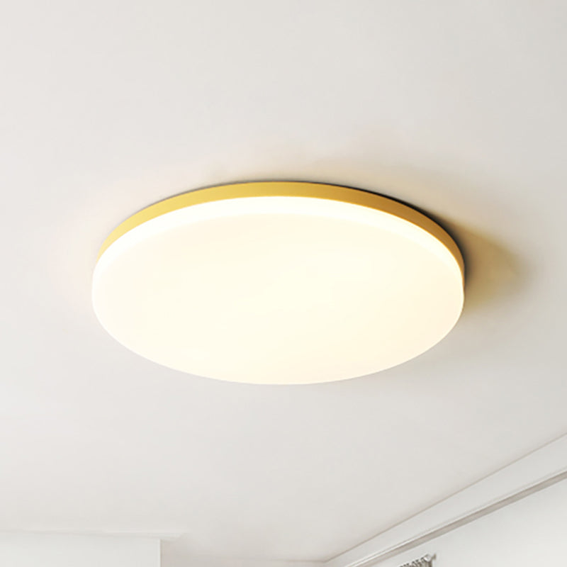 10"/15"/19" W Circular Flush Ceiling Lamp Macaron Metal Indoor Flush Lighting in Green/Pink/White/Yellow Yellow Clearhalo 'Ceiling Lights' 'Close To Ceiling Lights' 'Close to ceiling' 'Flush mount' Lighting' 253822