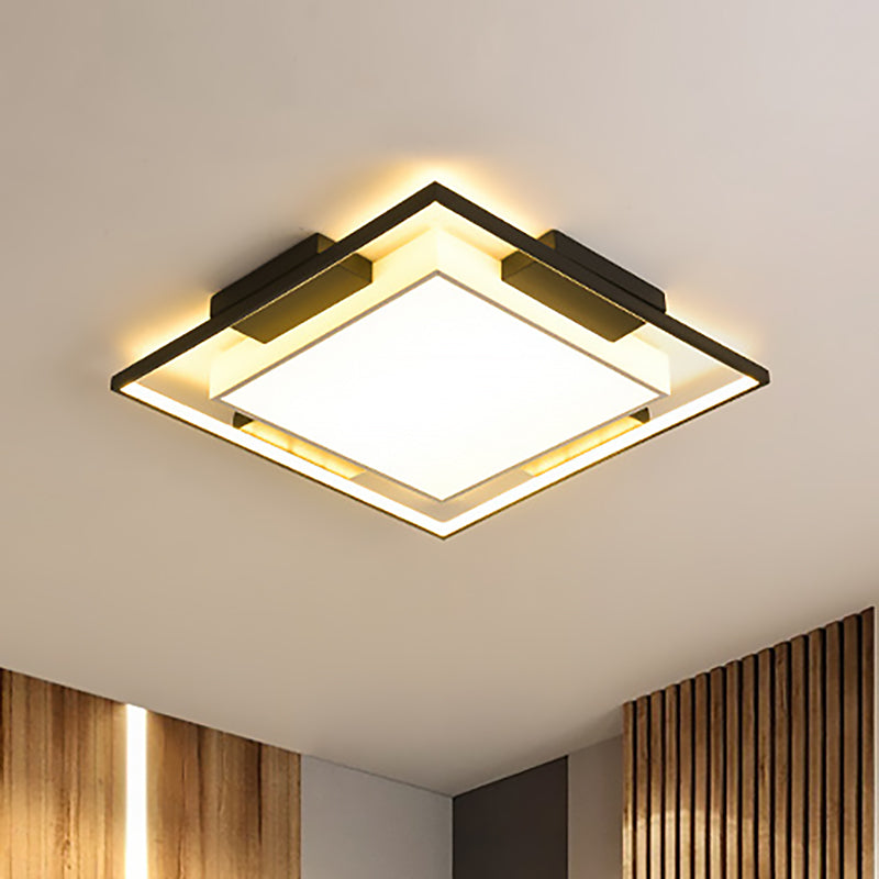 Contemporary Square/Rectangle Flushmount Acrylic Shade Led Flush Lighting in Black and White, 18"/23.5"/35.5" Wide Clearhalo 'Ceiling Lights' 'Close To Ceiling Lights' 'Close to ceiling' 'Flush mount' Lighting' 253830