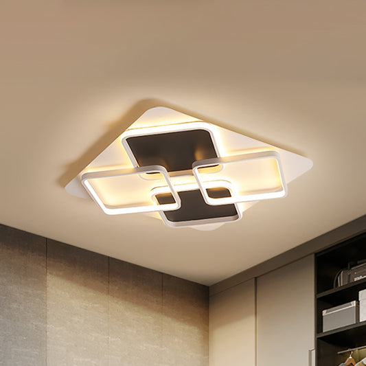 Led Multi Square Flush Light Warm/White Light Contemporary Metal Indoor Flushmount Light in Black and White, 18"/24.5"/34.5" W Clearhalo 'Ceiling Lights' 'Close To Ceiling Lights' 'Close to ceiling' 'Flush mount' Lighting' 253842