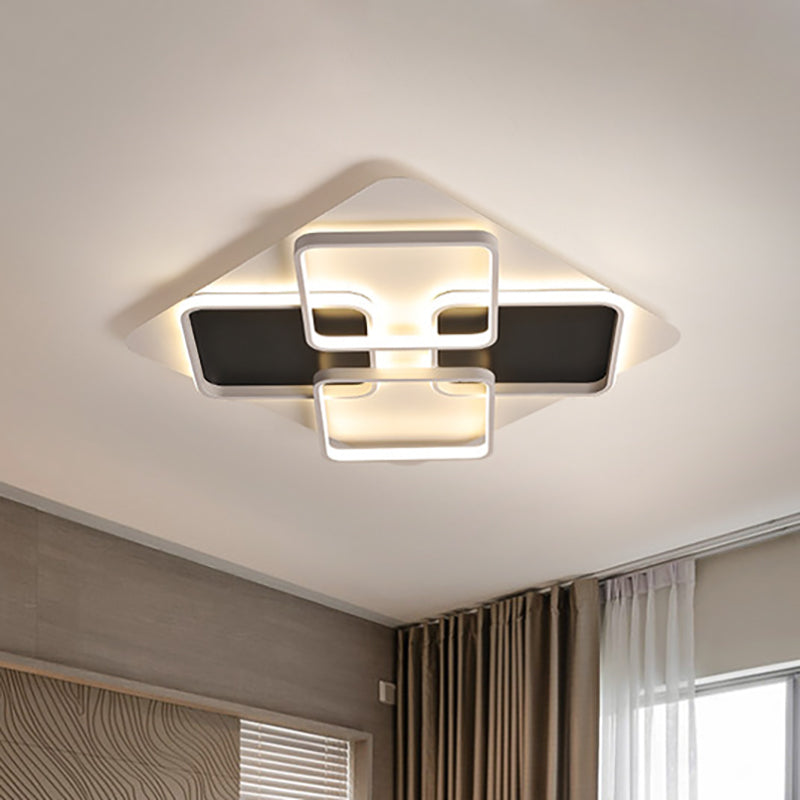 Led Multi Square Flush Light Warm/White Light Contemporary Metal Indoor Flushmount Light in Black and White, 18"/24.5"/34.5" W Black-White Clearhalo 'Ceiling Lights' 'Close To Ceiling Lights' 'Close to ceiling' 'Flush mount' Lighting' 253843