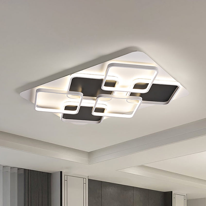 Led Multi Square Flush Light Warm/White Light Contemporary Metal Indoor Flushmount Light in Black and White, 18"/24.5"/34.5" W Black-White 34.5" Clearhalo 'Ceiling Lights' 'Close To Ceiling Lights' 'Close to ceiling' 'Flush mount' Lighting' 253847