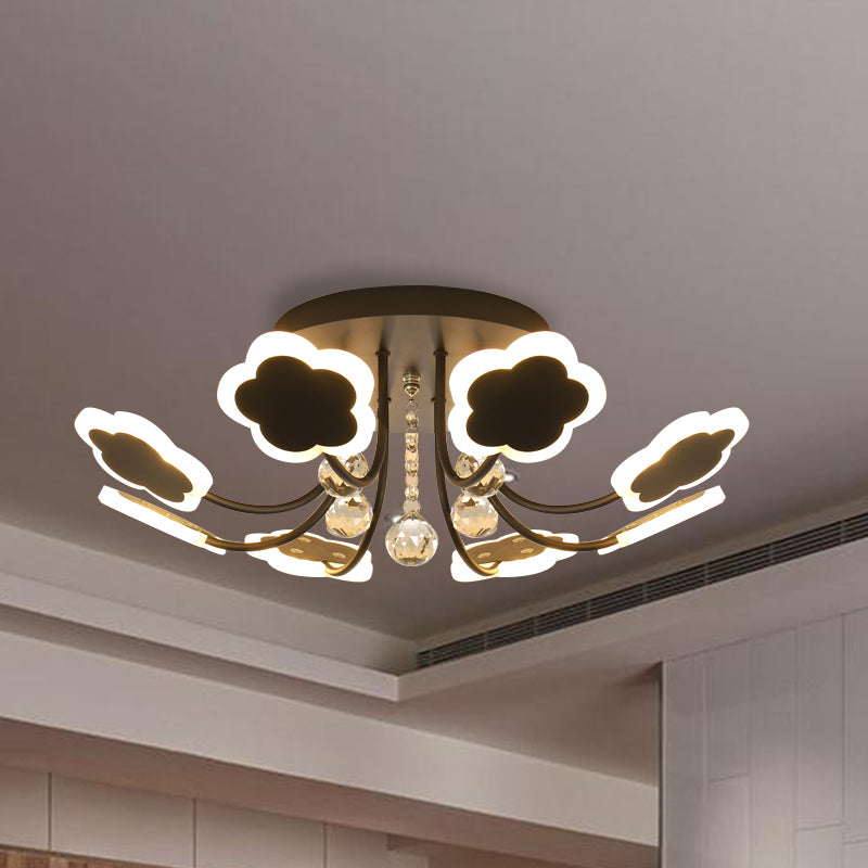 Petal-Shape Semi Mount Light Modern Acrylic 23"/27" W LED Black/White Ceiling Lamp with Clear Crystal Draping, Warm/White Light Clearhalo 'Ceiling Lights' 'Close To Ceiling Lights' 'Close to ceiling' 'Semi-flushmount' Lighting' 253857