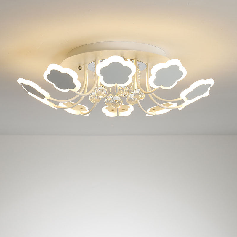 Petal-Shape Semi Mount Light Modern Acrylic 23"/27" W LED Black/White Ceiling Lamp with Clear Crystal Draping, Warm/White Light White 27" Clearhalo 'Ceiling Lights' 'Close To Ceiling Lights' 'Close to ceiling' 'Semi-flushmount' Lighting' 253871