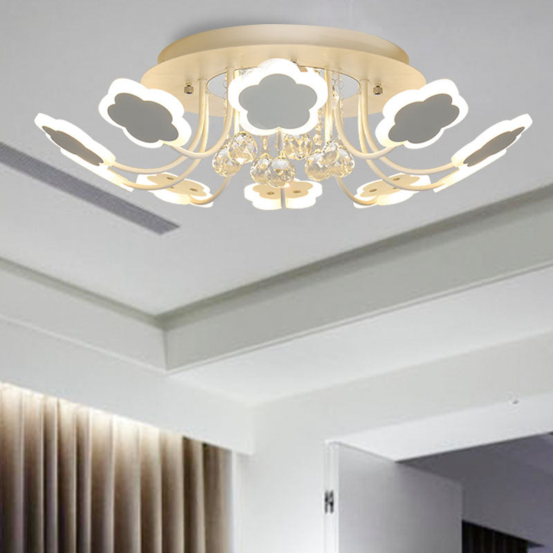 Petal-Shape Semi Mount Light Modern Acrylic 23"/27" W LED Black/White Ceiling Lamp with Clear Crystal Draping, Warm/White Light Clearhalo 'Ceiling Lights' 'Close To Ceiling Lights' 'Close to ceiling' 'Semi-flushmount' Lighting' 253872