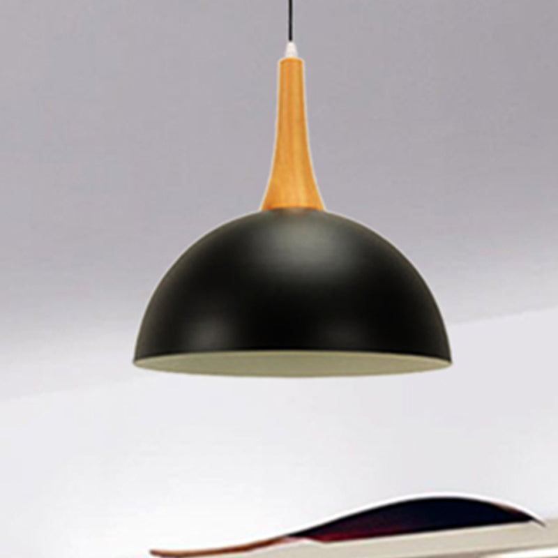 1 Light Dome Hanging Light Black/White Modern Stylish Metal Hanging Lamp for Meeting Room Market Black Clearhalo 'Ceiling Lights' 'Modern Pendants' 'Modern' 'Pendant Lights' 'Pendants' Lighting' 253890