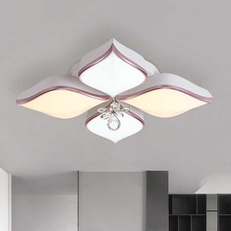 White Petal Shaped Flush Light Modern 24.5"/25.5" W LED Acrylic Flush Mount Lamp with Clear Crystal Accent in Warm/White Light White 24.5" Clearhalo 'Ceiling Lights' 'Close To Ceiling Lights' 'Close to ceiling' 'Flush mount' Lighting' 253914